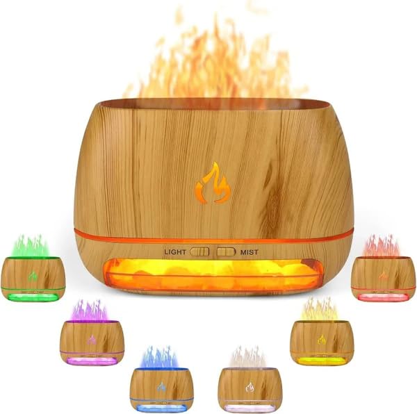 3-in-1 Himalayan Salt Rock Scent Diffuser, Ultrasonic Essential Oil Diffuser, Flame Diffuser Humidifier 7 Flame Colors, Aromatherapy Diffuser Cool Mist Humidifier