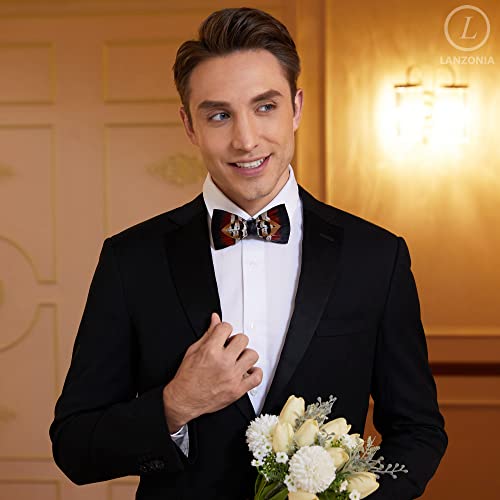 Image of Feather Bow Ties for Men Original Luxury Elegant Wedding Bow Tie Pre-Tied Handmade Mens Bowties for Tuxedo