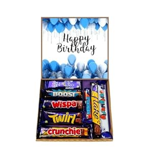 Happy Birthday Blue Chocolates Gift Present Hamper Sweet Box present 8 Full Size Bars No Multi Packets Candy 16th 21st 30th 50th 60th For Him