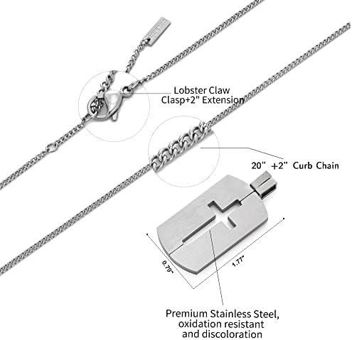 murtoo Antique Cross Necklace for Men, Stainless Steel Mens Cross Necklace Black and Antique Sliver , Religious Necklace Gifts for Men and Boys 20+2 Inch (50+5cm, Matte Silver)