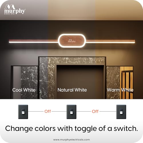 Image of Murphy 16W+2W LED Mirror Light | 3 Color Changing (White /Warm /Natural) | Wooden Finish, Modern Over Mirror Bathroom /Dressing Table Light | Pack of 2 | 2-Year Warranty