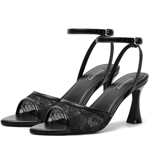 Image of Susanny High Heels for Women Pointed Open Toe Strappy Chunky Block Heels Ankle Strap Stiletto Kitten Heeled Sandals Wedding Bridal Party Prom Sexy Dress Shoes