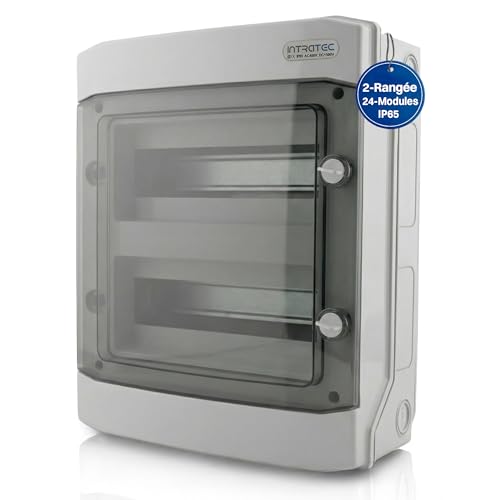 Intratec Coffret de Distribution en Saillie 2 Rangée IP65 – Coffret Électrique pour 24 Modules DIN – Enceinte Étanche Extérieur Garage Cave Jardin – 400VAC...