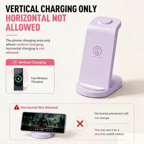 Image of Wireless Charging Station for Samsung /Android, Fast Wireless Watch Charger Station Compatible for Samsung Galaxy S26 Ultra /S25 /S24+ /Z Flip 7 /6 Fold 7 /6, Watch8 /7 /Pro /Active 2 Galaxy Buds3 /2 Pro(Purple