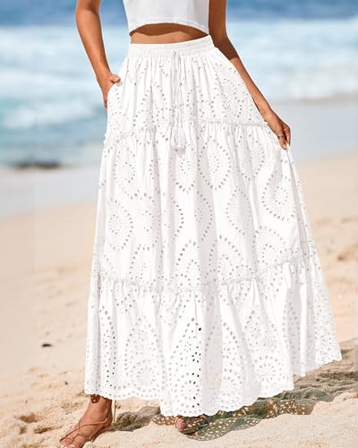 Image of BTFBM Eyelet Long Skirts for Women Beach Vacation