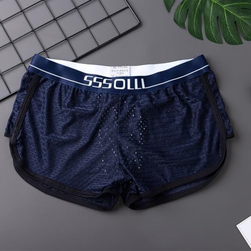 Calzoncillos bóxer transpirables de seda de hielo para hombre, perfectos para el uso diario y la relajación (XL azul oscuro)