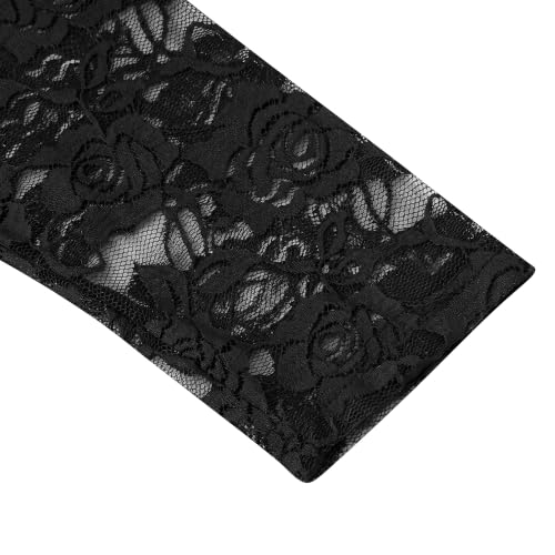 Image of PORRCEY Women's Sexy Rhinestone Lace Sheer Mesh Formal Evening Dress