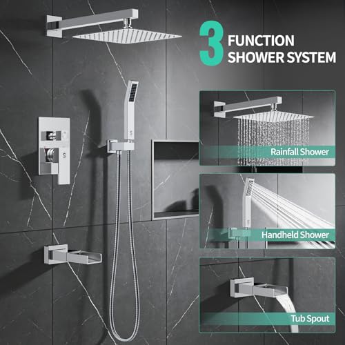 Image of SR SUN RISE 10'' All-Metal Shower System with Tub Spout Handheld Sprayer