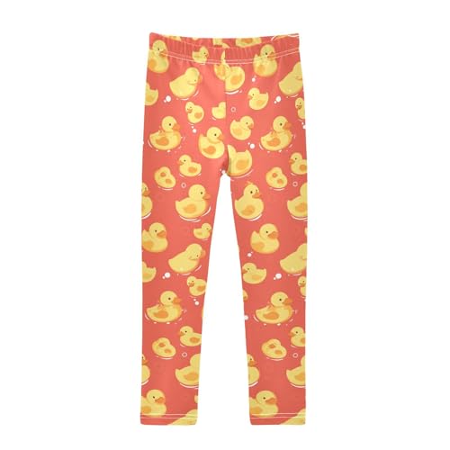 KLL Children Cute Yellow Rubber Ducks Little Girls Athletic Leggings Fashion High Waisted Pants Gym