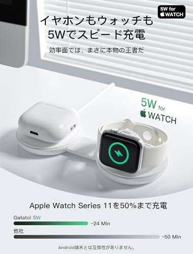 MagSafe充電器【Qi2公式認証 25W高速充電】2in1 A-pple Watch 5W 充電スタンド 折りたたみ式 マグセーフ充電器 Qi2.2 25W超高効率ワイヤレス充電 iPhone 17/16シリーズ対応 極小ポケット収納 旅行・出張に最適 White