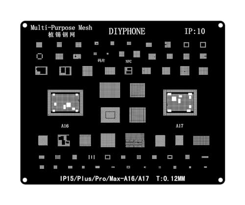 Black Multi-purpose BGA Reballing Stencils, Solder Steel Mesh Tin Planting Template, Template Mesh Directly Heat Kit Phone Rework Net for iPhone 6-15 Series CPU Repair Tools (15 series)
