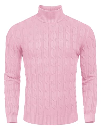 COOFANDY Men's Turtleneck Sweater Casual Pullover Sweaters Long Sleeve Dress Sweater Light Pink
