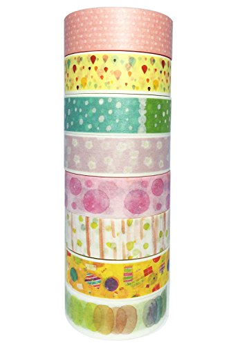 KODAMAA 8 Rolls Rolls Assorted Decorative Paper Washi Masking Tape, Perfect for Festival Scrapbooking, Journaling, Cards, DIY, Arts & Crafts (Colorful Dots(8 Rolls))