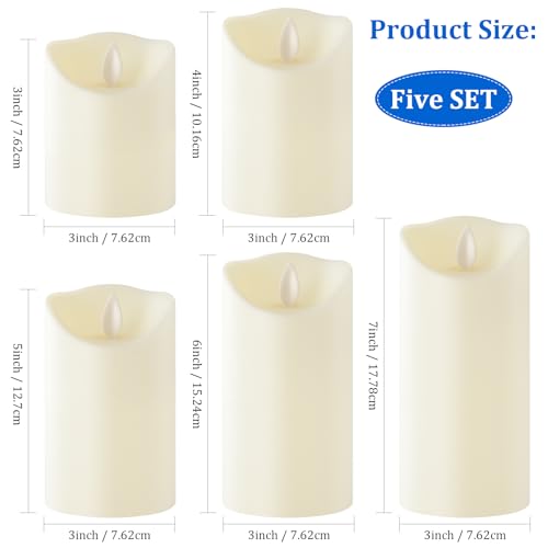 Liomus Flickering Flameless Candles,Moving Wick Flame Battery Operated Candles Remote and Timer LED Pillar Candle Lights for Wedding,Party, Christmas and Home Decor Set of 5 (D3in*H3 4 5 6 7in), Ivory by Liomus - Image 3