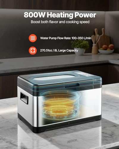 Image of VEVOR Sous Vide Cooker, 800W Sous-Vide Machine, Suveed Cooking Machine with LED Digital Display, Glass Lid, Precise Temperature & Timer Control, for Family & Friends, All-in-One Sous Vide Pot