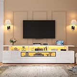 Meuble TV 180 cm Longueur Blanc laqué avec éclairage LED Rangement Fonctionnel façade Brillante Structure Stable Meuble télé Design Table TV pour Salon