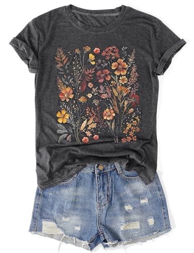 Womens Vintage Flowers T-Shirts Cute Floral...