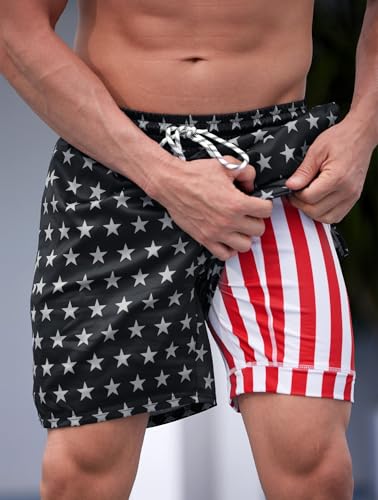 Mainfini Men's American Flag Swim Trunks 6" Inseam Board Short with Compression Liner (S-XXL)3