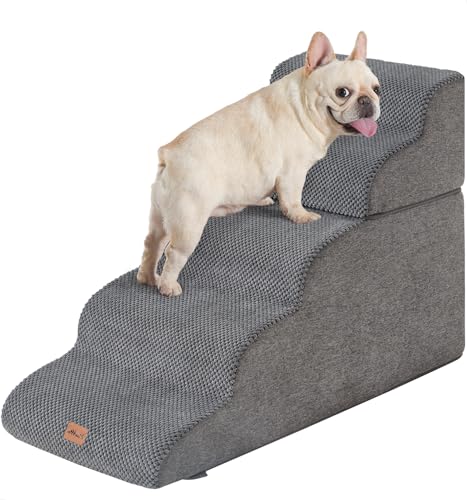 Made4Pets Dog Stairs Ramp for High Bed, 5-Step Pet Stairs for Bed Couch Sofa Climbing, 35D Foam Pet Steps for Small Dogs and Cats, Non-Slip Bottom Dog Steps, Grey