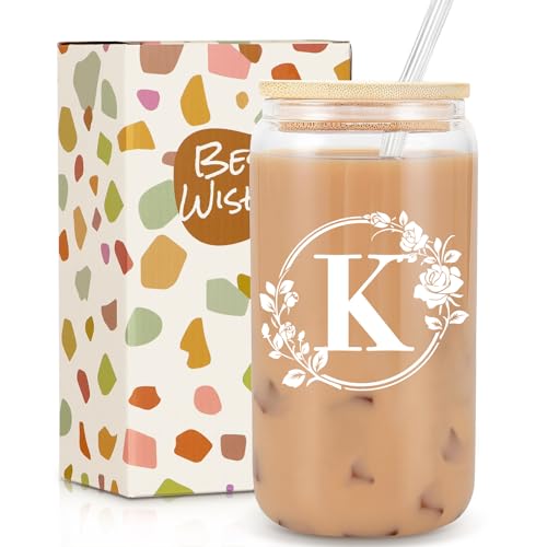 Frerdui Birthday Gifts for Women, Monogrammed Initial Glass Cup Personalized Gifts for...