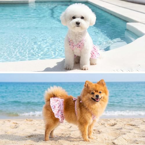 Image of CuteBone Dog Bikini Dress, Stylish Swimsuit Costume for Small Dogs, Comfortable & Adjustable Puppy Bathing Suit, Soft Outfit Pet Apparel for Beach, Pool and Summer Fun DB41M