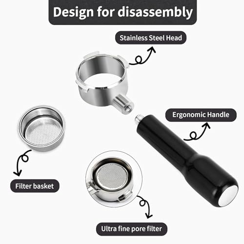 51mm Bottomless Portafilter Compatible for CASABREWS Espresso Machine CM5418, 3700 Series, Mr. Coffee Espresso and Cappuccino Machine, with Stainless Steel Double Shot Capacity Cup Filter Basket