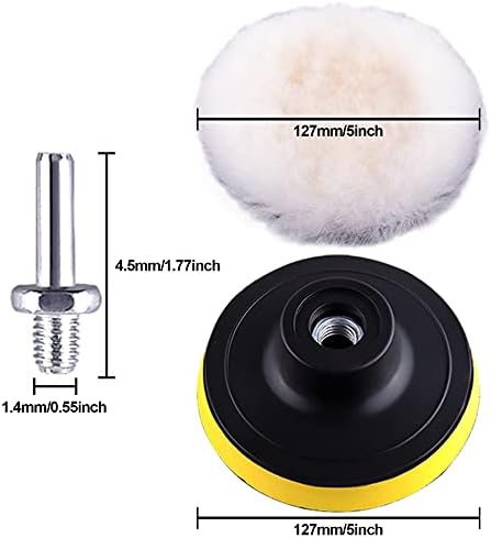 SIQUK 7 Pieces Wool Polishing Buffing Pads Set with 5 Inch Woolen Waxing Pads Car Polishing Pad and Drill Adapter for Car Polishing Buffing, 127mm