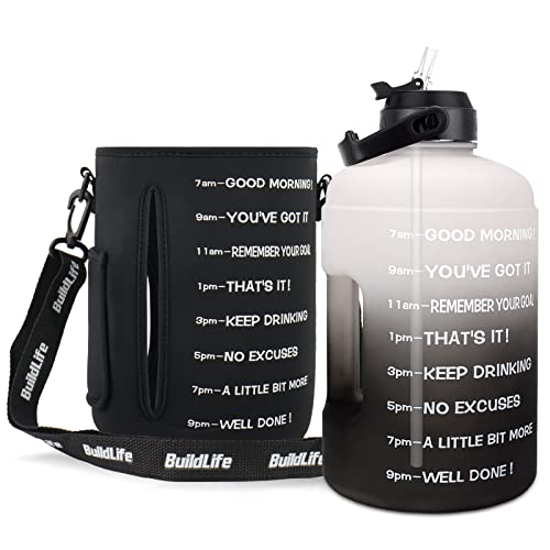Image of QuiFit 1 Gallon Water Bottle - with Straw & Motivational Time Marker Leak-Proof BPA Free Reusable Gym Sports Outdoor Large(128OZ /73OZ) Capacity Water Jug