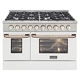 48 in. 6.7 cu. ft. Double Oven Dual Fuel Range with Gas Stove and Electric Oven with Convection Oven in White & Gold
