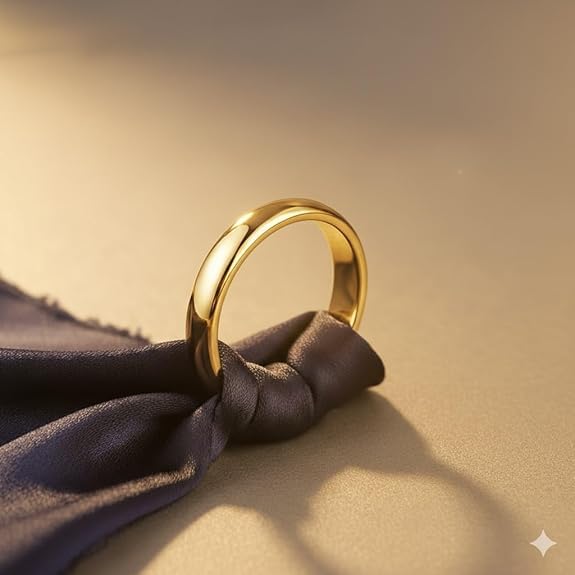 Image of MODEVA inchELEVATE YOUR ESSENCE inch Classic Gold Plated Plain Wedding Band Ring, Minimalist Smooth Design, for Men and Women
