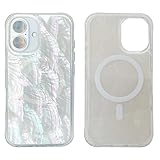 Magnetic Case for iPhone 16 6.1 inch Compatible with MagSafe Charging Bling Shiny Real Seashell Pattern Protective Cute Cover (Beige Mother of Pearl)