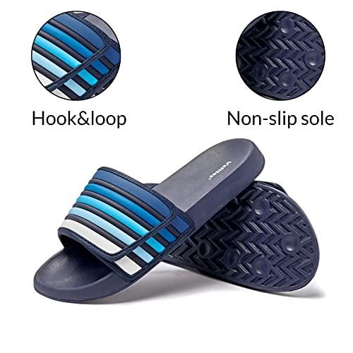 Veittes Kid Boys Girls Pool Slide Sandals, Kid's Touch Fastening Stripe Slip On Slider Sandals For Younger Older Children.(2010012-2,Bl/Ln,10) #TOP2