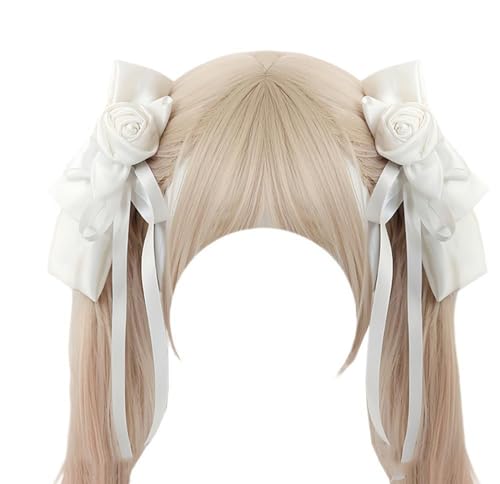 [トクとユウ] ゆめかわいい ゴスロリ 髪飾り 2点セット 女の子 バレッタ 薔薇 ヘアアクセサリー 森ガール 花 リボン お人形 おしゃれ 蝶結び 超可愛い コスプレ系 ガールズ イベント 通学 (ホワイト)