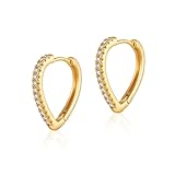 CHARIFIN Pendientes para mujer, con hebilla de oreja en forma de corazón, circonita de una sola fila, chapados en cobre, chapados en oro de 18 quilates para mujer, oro amarillo cobre, sin piedras