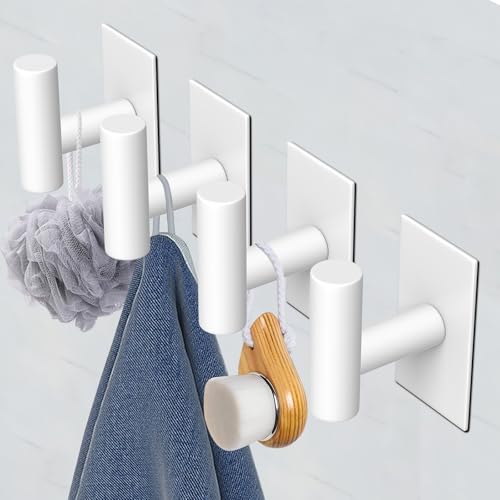 Image of VAEHOLD Wall Towel Hooks, Heavy Duty Sticky Holder Waterproof Towel Hooks for Hanging Coat, Clothes, Closet Hook Wall Mount for Kitchen (White, 6 Pack)