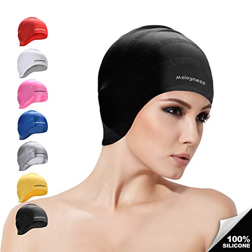Msicyness Swim Cap for Men Women Silicone Stretchy Swimming Pool Caps Unisex Adult