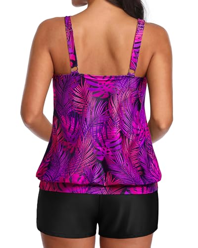 Image of Aqua Eve Two Piece Women's Tankini Swimsuits Blouson Swim Tank Top with Shorts Modest Bathing Suits