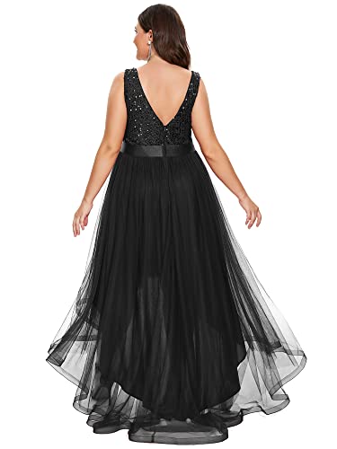 Ever-Pretty Womens Double V Neck A Line High Low Sequin Tulle Plus Size Formal Dresses for Curvy Women 0147A-DA2