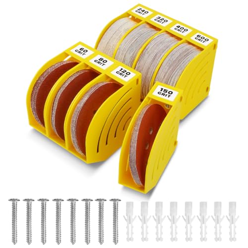 gostle 150mm Schleifscheiben Aufbewahrungsbox – Set aus 8 Boxen, Gelb, Platzsparend, Stapelbar, mit Körnungs-Kategorisierung für Werkstatt und Exzenterschleifer Zubehör