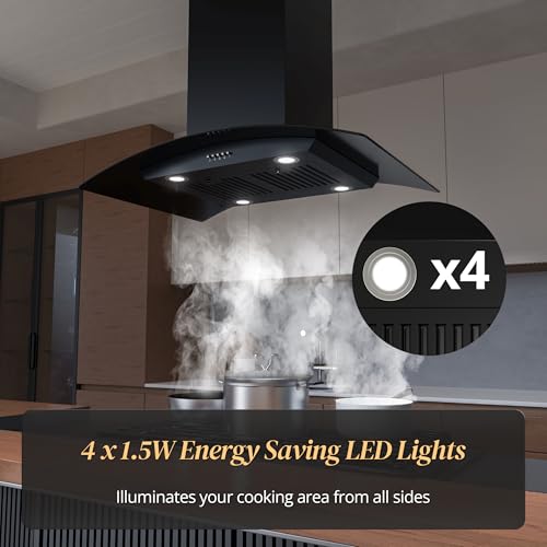 FIREGAS 36 inch Island Range Hood 700 CFM, Ducted/Ductless Convertible Stove Hood3-Speed Fan, LED Lights, Button Control Ceiling Mount Range Hood Vent for Kitchen - Thumbnail 5