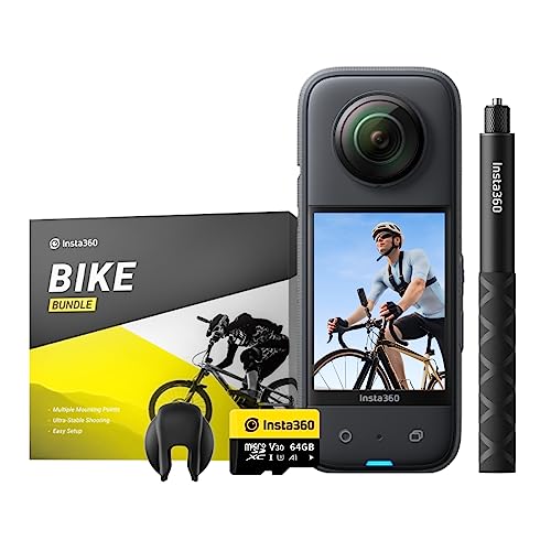 Insta360 X3 Bike Kit - Waterproof 360 Action Camera with 1/2" 48MP Sensors, 5.7K 360 Active HDR Video, 72MP 360 Photo, 4K Single-Lens, 60fps Me Mode, Stabilization, 2.29" Touchscreen, AI Editing