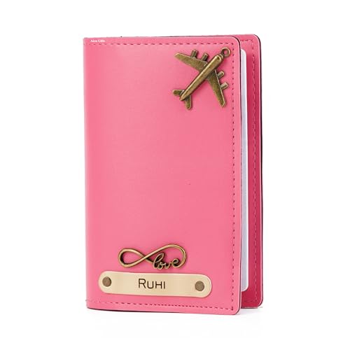 Image of AICA Personalised Name & Charm Leather Passport Cover Holder for Women (Darkpink) | Gifts for Woman | Passport Cover for Women | Diwali gifts for family and Friends | Travel Accessories | Diwali Gifts