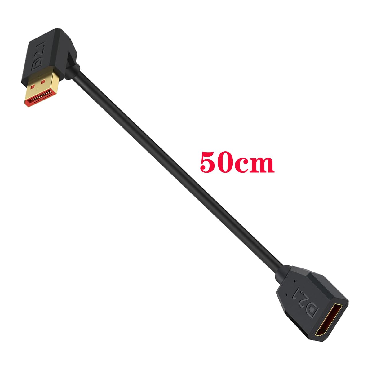 HTGuoji DisplayPort 2.1 Verlengkabel – 90° Hoek, 16K @30Hz, 52 Gbps, DP Man-vrouw, Voor Gamingmonitoren En Tv's (50 Cm)