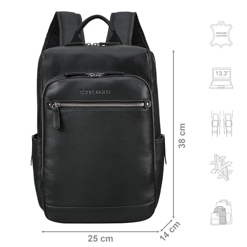 STILORD 'Yuki' Skórzany Plecak Męski Biznesowy na 13,3-calowy Laptop MacBook - Nowoczesny Vintage dla Biura, Pracy, Uni - Prawdziwa Skóra, Czarny