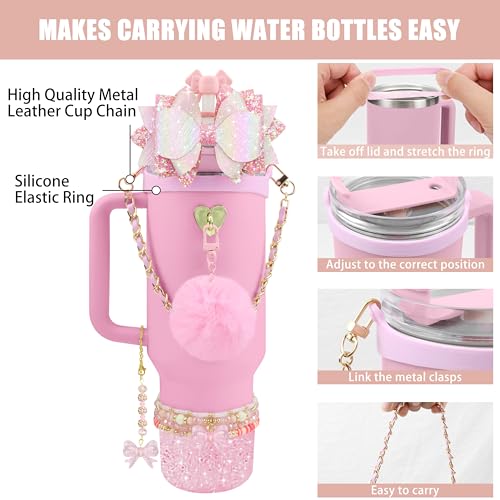 Hpebl 11PCS Bow Accessories for Stanley Cup Tumbler 30 40oz,Pink - image 2