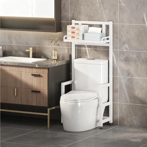 Estante de almacenamiento de 3 niveles sobre el inodoro, organizador de baño independiente con estantes ajustables, ahorro de espacio para inodoros, balcones y lavanderías, color blanco (1 capa)