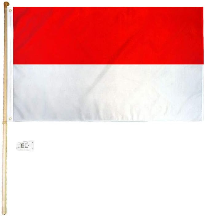 3x5 3'x5' Indonesia Polyester Flag With 5' (Foot) Flag Pole Kit With Wall Mount Bracket & Screws (Imported)