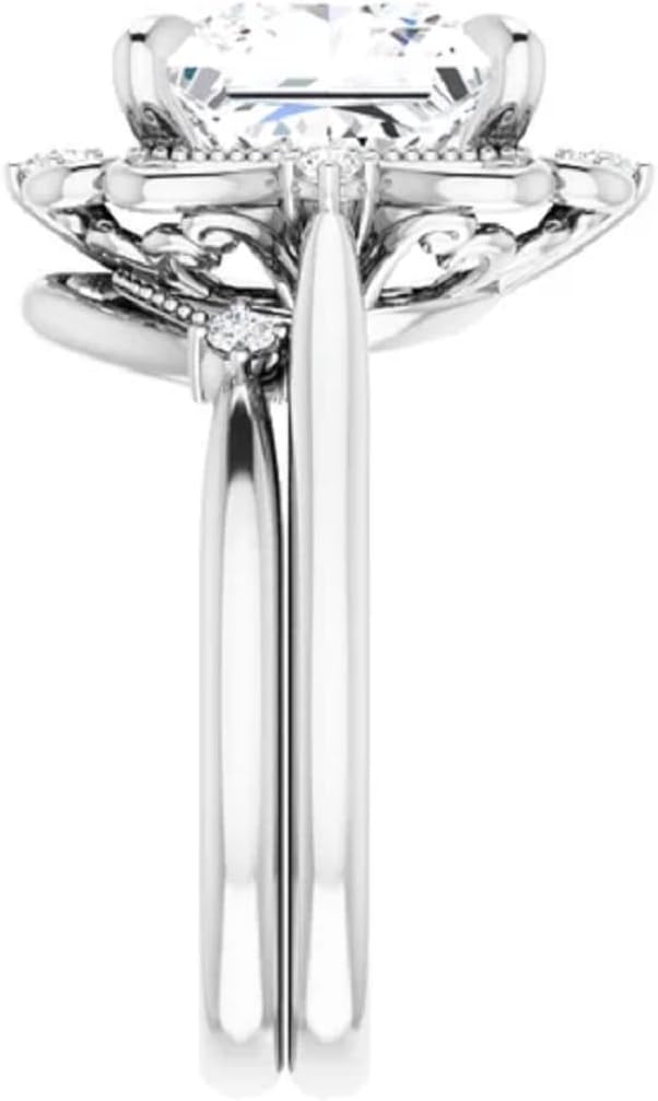 10K/14K/18K Solid White Gold Handmade Engagement Ring, 4.00 CT Princess Cut Moissanite Solitaire Ring, Diamond Wedding Ring Set for Women/Her, Anniversary/Propose Ring, VVS1