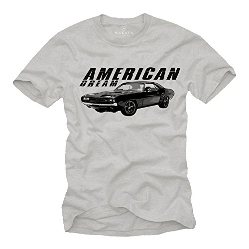 MAKAYA Regali Uomo Originali - Maglietta American Dream - USA Muscle Car T-Shirt Challenger RT/1969 Grigio M