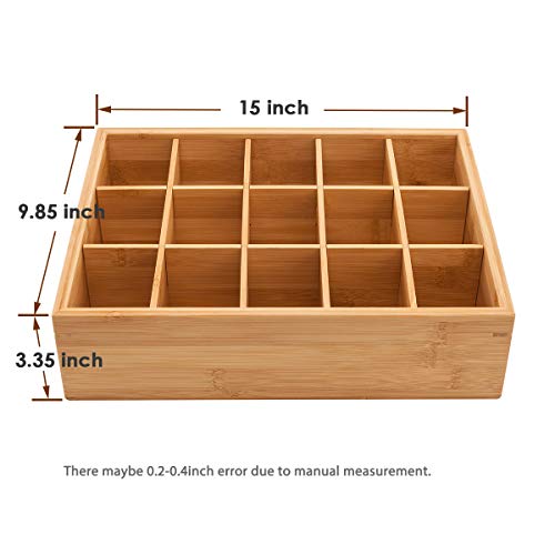GOBAM Closet Drawer Organizer,Drawer Divider and Storage Box for Ties Bras Briefs Socks, Compartments of 15,Natural Bamboo